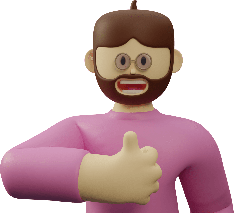 Claylike cartoon 3D rendering of Phillip Raffnsøe Nilsson giving thumbs-up